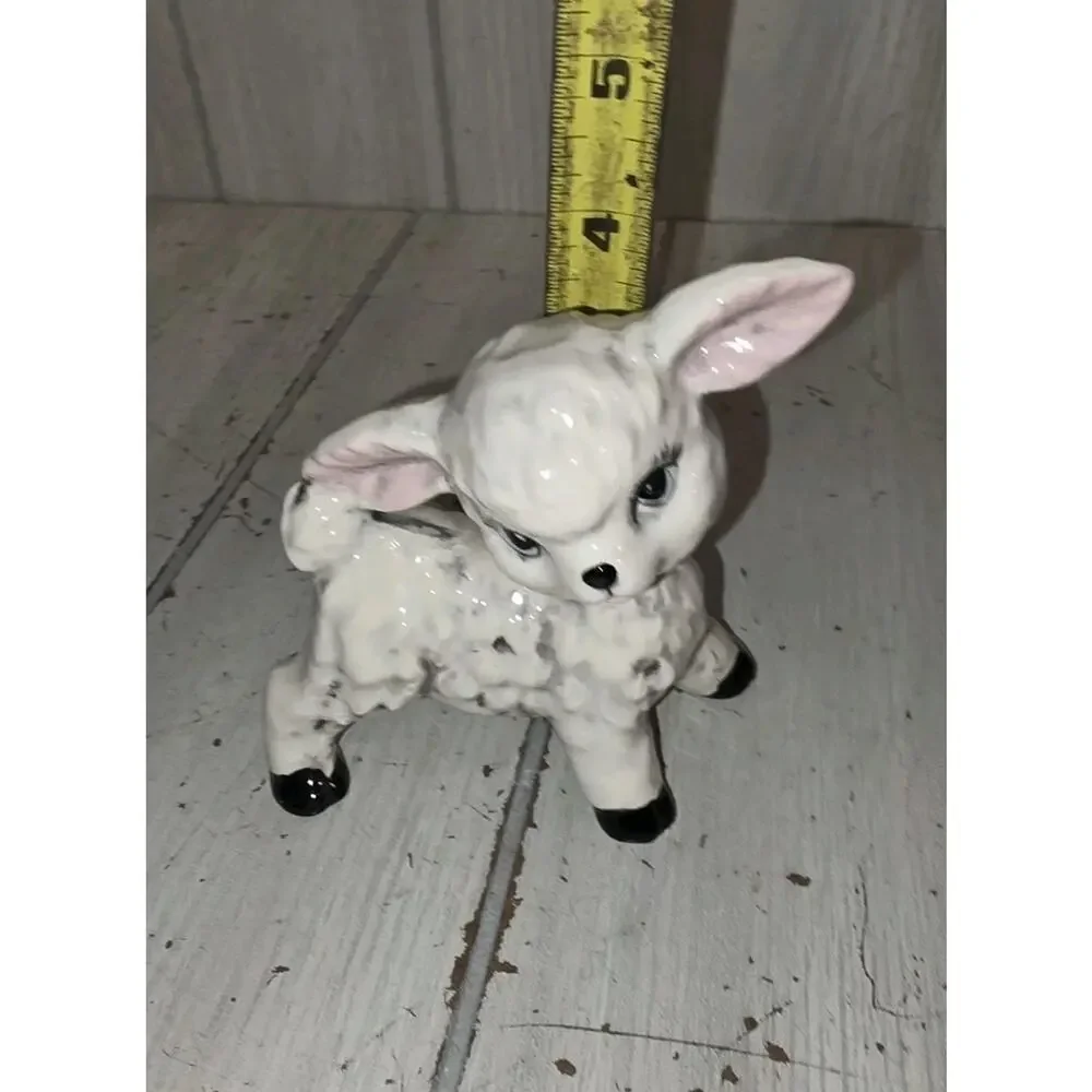 Vintage Anthropomorphic Lamb Figurine White w/Pink Ears Cottagecore Heritage